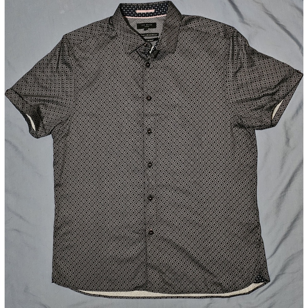 Ted Baker Shirt Mens Sz 4 Black White‎ Geometric Sleeve Button Up